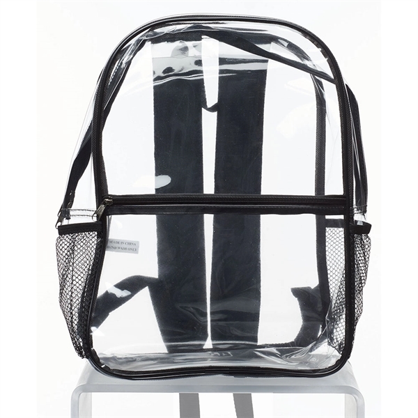 Clear backpack with padded adjustable straps, top handle, side mesh pockets,... from ASI 39552 BEL Promo