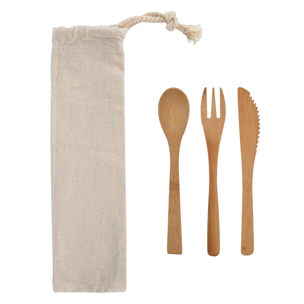 Bamboo fork, spoon and knife in a travel pouch... from ASI 61125 Hit Promotional Products