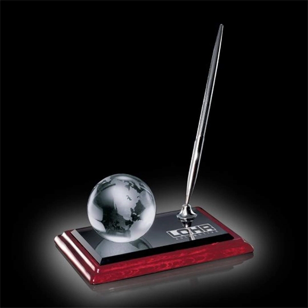 Chrome desk pen holder with globe on an ebony and rosewood... from ASI 84592 St Regis Group / St Regis