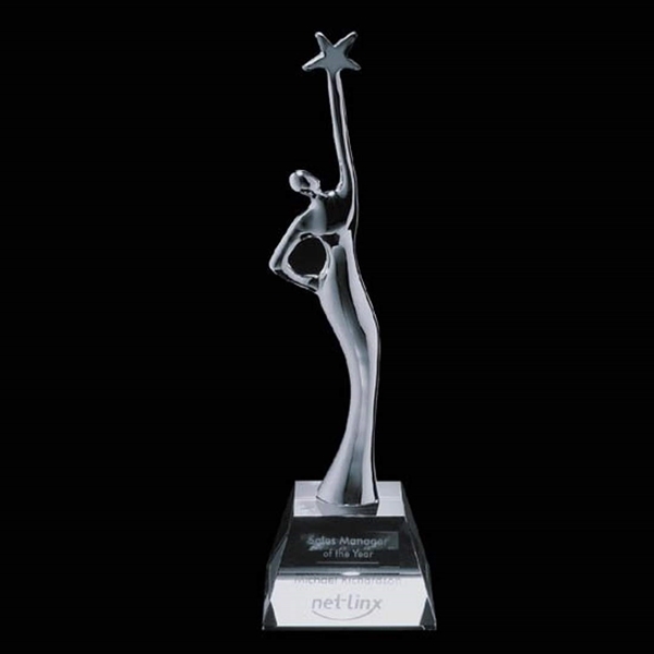 Chrome star Goddess award on optical crystal base.... from ASI 84592 St Regis Group / St Regis