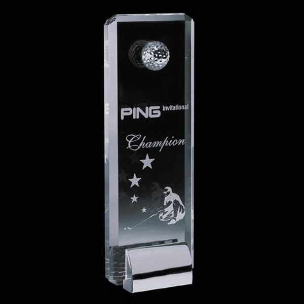 Optical crystal award with molded 3D golf ball on a chrome... from ASI 84592 St Regis Group / St Regis