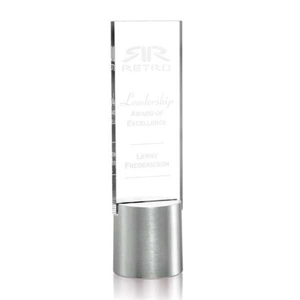Starfire crystal optical award with round tall aluminum base, 10 1/2"... from ASI 84592 St Regis Group / St Regis