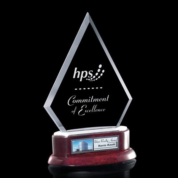 Diamond shape jade optical crystal award on rosewood base.... from ASI 84592 St Regis Group / St Regis