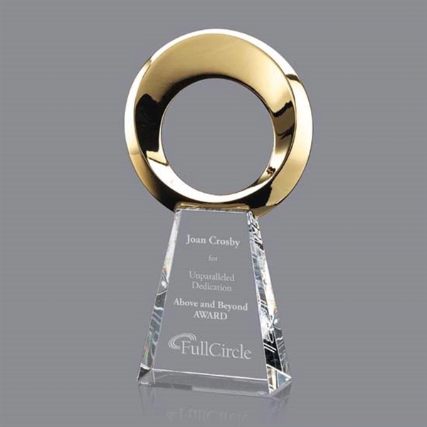 Magnificent Cast Metal Award mounted onto a tall Optical Crystal Base.... from ASI 84592 St Regis Group / St Regis