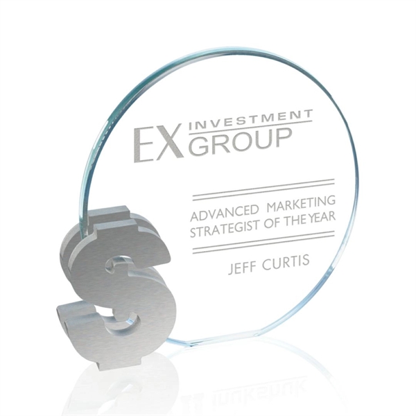 Dollar - Starfire/Aluminum 5" award.... from ASI 84592 St Regis Group / Prestige Glass