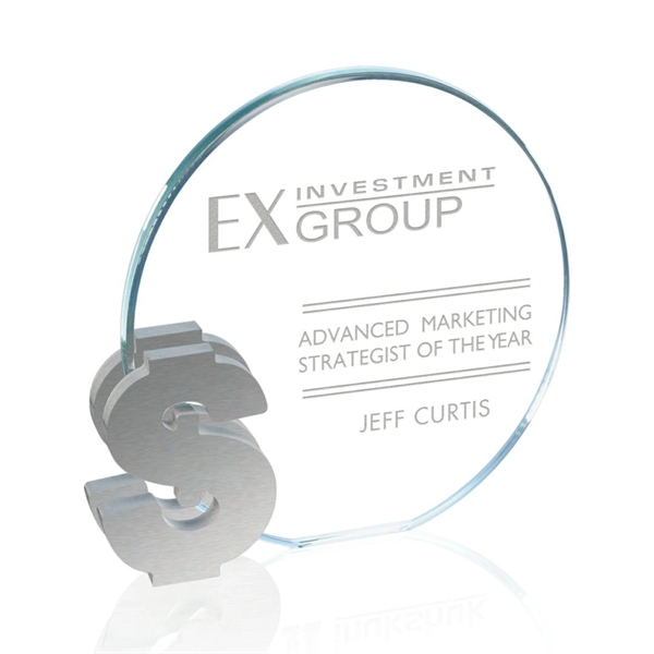 Dollar - Starfire/Aluminum 5" award.... from ASI 84592 St Regis Group / Prestige Glass