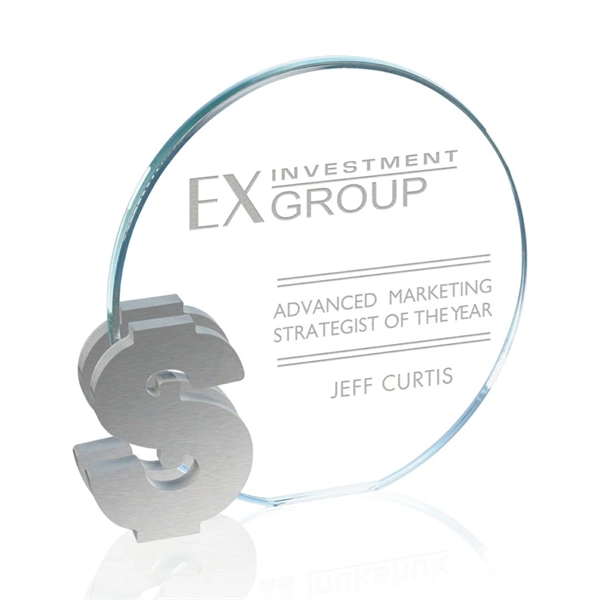 Dollar - Starfire/Aluminum 5" award.... from ASI 84592 St Regis Group / Prestige Glass