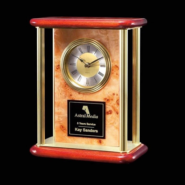 Burlwood and rosewood 7" mantle clock finished with brass accents.... from ASI 84592 St Regis Group