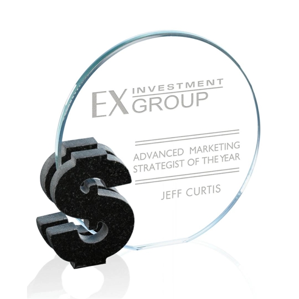 Dollar - Starfire/Granite 5" award.... from ASI 84592 St Regis Group / Prestige Glass