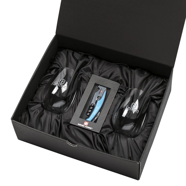 Giftset includes 2 Carlita Stemless wine glasses and Swiss Force® Impressive... from ASI 84592 St Regis Group