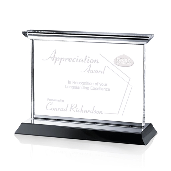 Optical horizontal crystal award with complimenting black base.... from ASI 84592 St Regis Group / St Regis