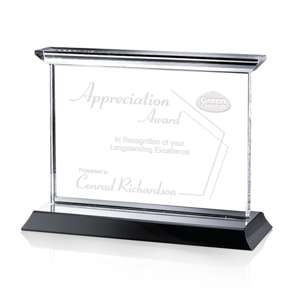 Optical horizontal crystal award with complimenting black base.... from ASI 84592 St Regis Group / St Regis