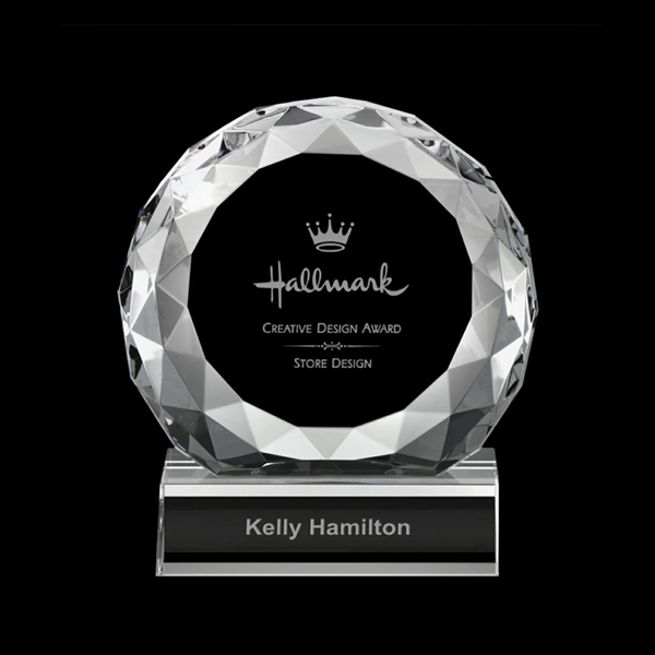 Optical crystal round award with faceted edges on a base.... from ASI 84592 St Regis Group / St Regis