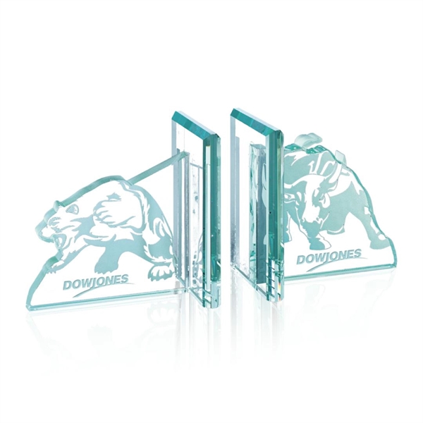 Jade glass 14" wide bull/bear bookends.... from ASI 84592 St Regis Group / Prestige Glass