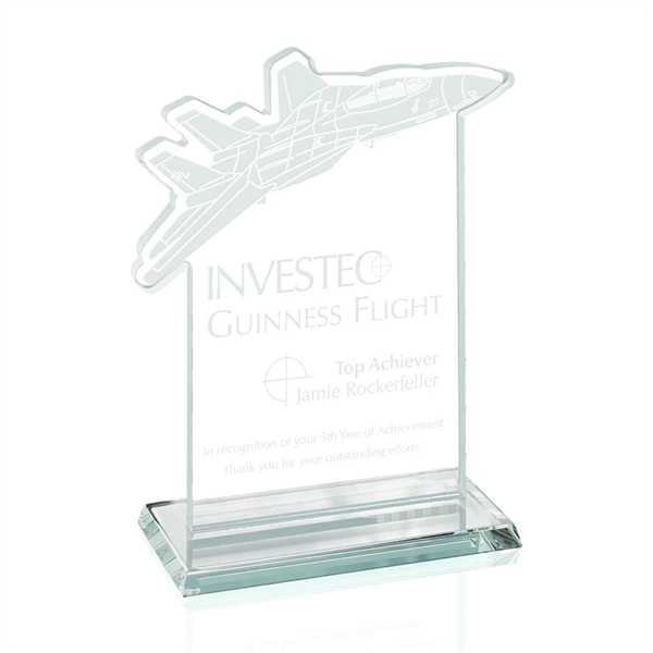 Aqua shaped jade glass jet award, 7" x 8".... from ASI 84592 St Regis Group / Prestige Glass