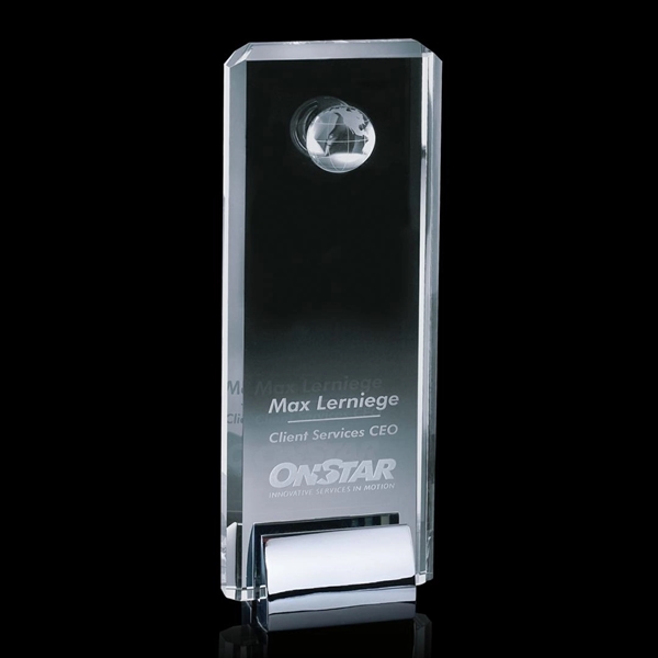 Optical crystal award with 3D globe and a chrome base.... from ASI 84592 St Regis Group / St Regis