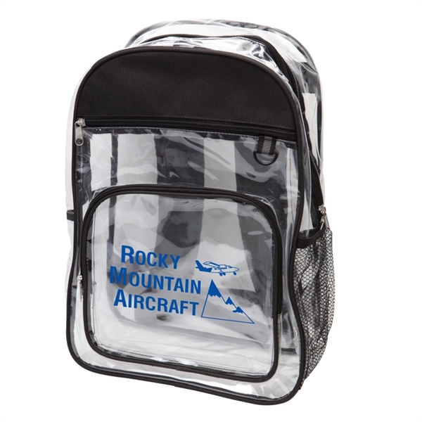 600D polyester, clear PVC backpack. Large zippered main compartment and 2... from ASI 84592 St Regis Group