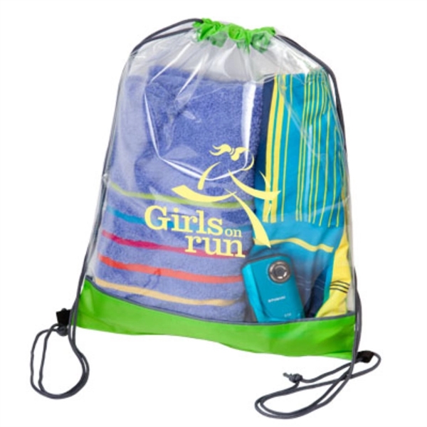 210D polyester and clear PVC drawstring bag with color accent. Durable... from ASI 84592 St Regis Group