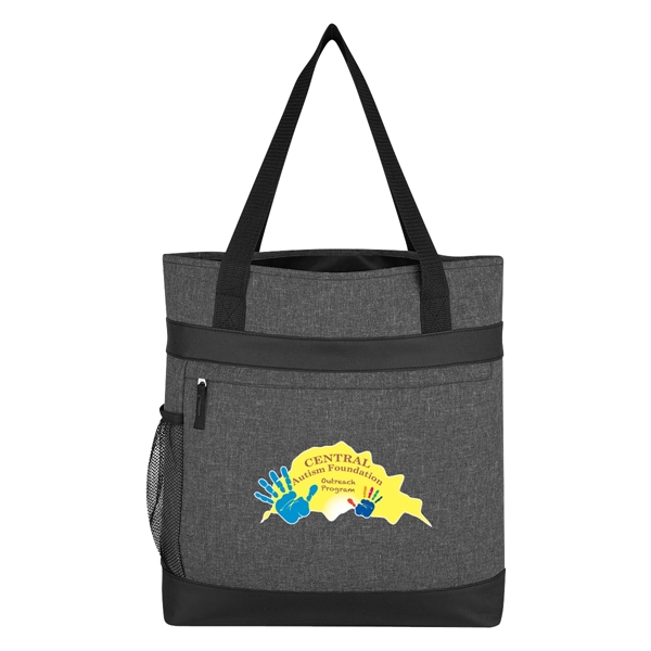 Polycanvas tote bag with front zippered pocket, side mesh pocket and... from ASI 61125 Hit Promotional Products / Hit®