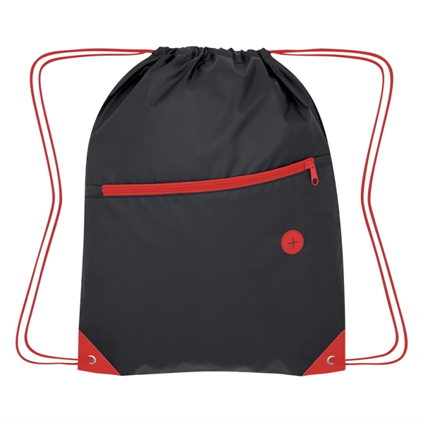 Drawstring bag with a large front zippered pocket and a built-in... from ASI 61125 Hit Promotional Products / Hit®