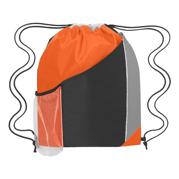 Tri-color drawstring sports pack with large front pocket and side mesh... from ASI 61125 Hit Promotional Products / Hit®
