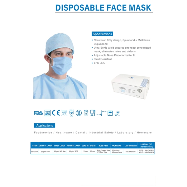 Disposable mask; constructed of 3 layers of soft, breathable non-woven fabric... from ASI 40544 Binaco / Binaline