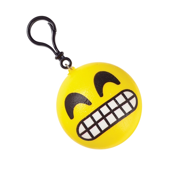 2.75" squeezable foam yellow emoji keychains with clip attachment. Random assortment... from ASI 63549 Jornik Manufacturing Corp