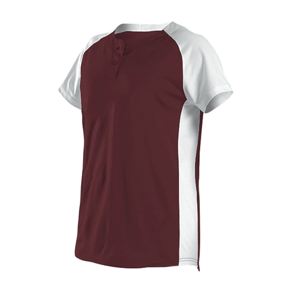 Girl's fast pitch jersey with two button henley with raglan shoulders.... from ASI 37461 Augusta Sportswear