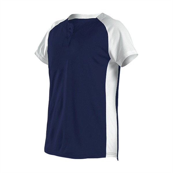 Girl's fast pitch jersey with two button henley with raglan shoulders.... from ASI 37461 Augusta Sportswear