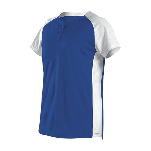 Girl's fast pitch jersey with two button henley with raglan shoulders.... from ASI 37461 Augusta Sportswear