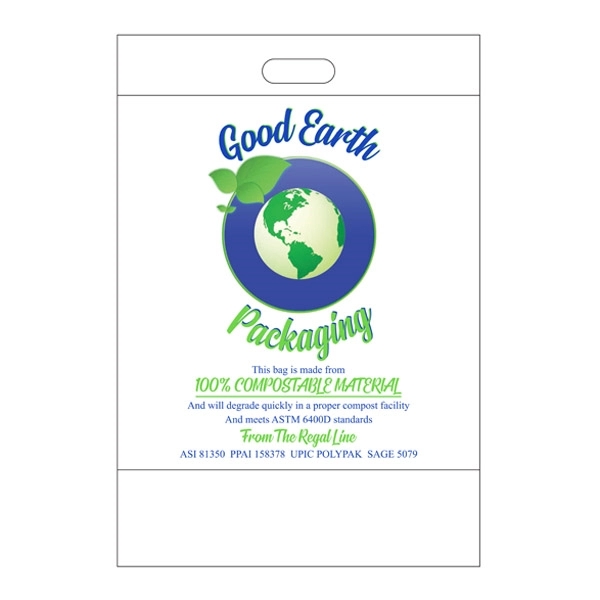 Compostable .0025 polybag with fold over die cut handle in five... from ASI 81350 Regal Poly-Pak