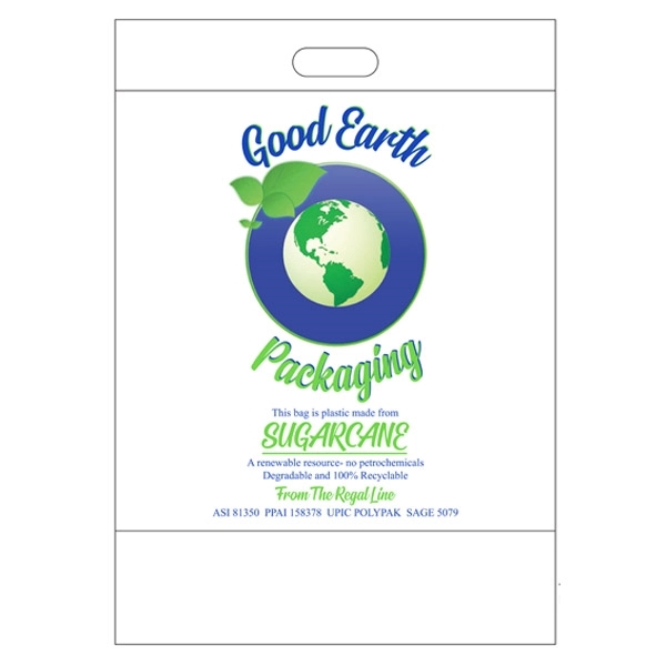 Plant based polybags with fold over die cut handles in five... from ASI 81350 Regal Poly-Pak