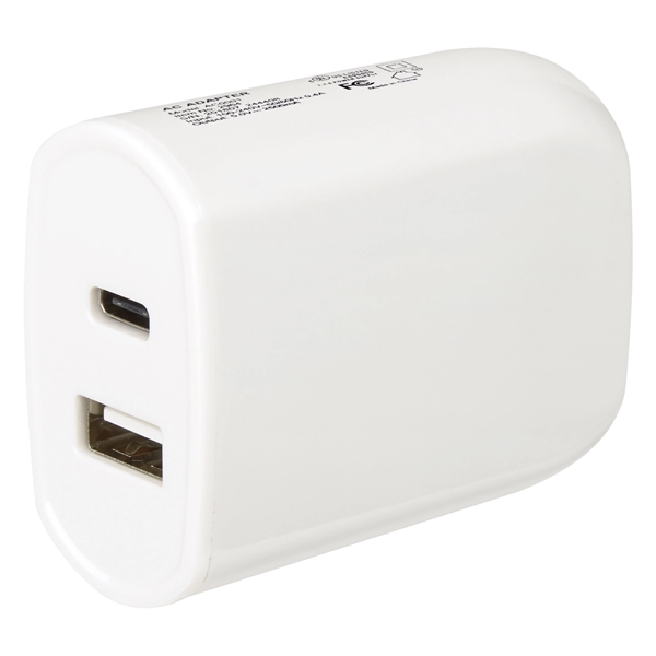 Wall adapter with folding prongs, a USB and Type-C output, and... from ASI 61125 Hit Promotional Products / Hit®