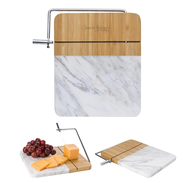 Marble and bamboo cheese cutting board measuring 9" x 9" with... from ASI 61125 Hit Promotional Products / Hit®