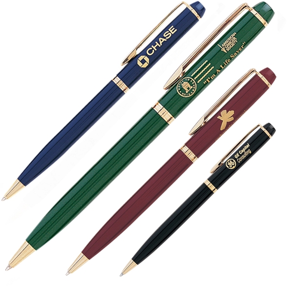 Twist action brass pen with enamel coated barrel and gold accents.... from ASI 79535 Primetime / Primetime