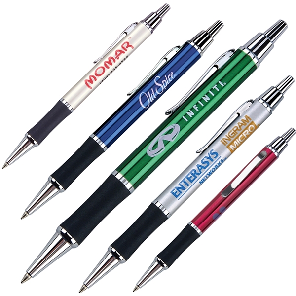 Click action ballpoint pen in metallic color with rubber grip.... from ASI 79535 Primetime / Primetime