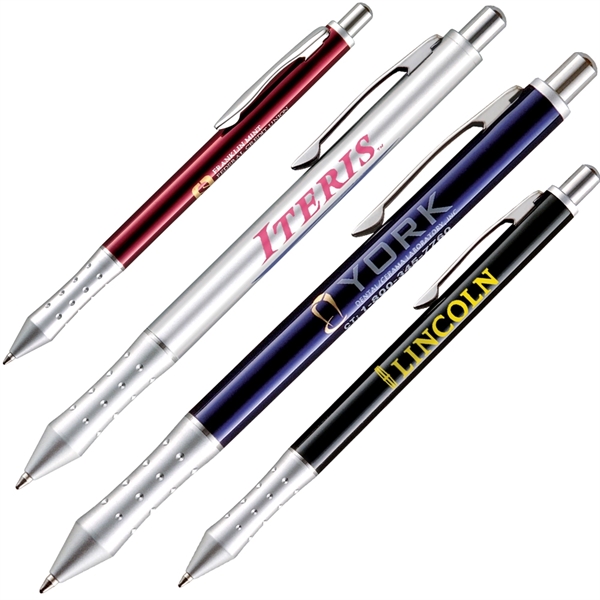 Click action ballpoint pen with dimpled grip and solid brass barrel,... from ASI 79535 Primetime
