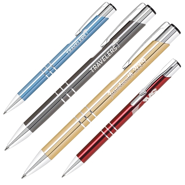 Aluminum plunge push action metal pen with silver accents.... from ASI 79535 Primetime / Primetime
