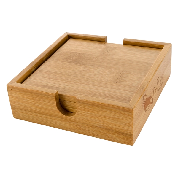 Bamboo coaster set measuring 4" x 4" for protecting tabletops from... from ASI 61125 Hit Promotional Products / Hit®