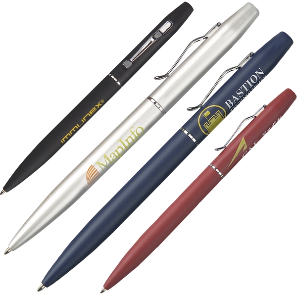 Classic designed twist action ballpoint pen with shiny chrome wavy clip... from ASI 79535 Primetime / Primetime