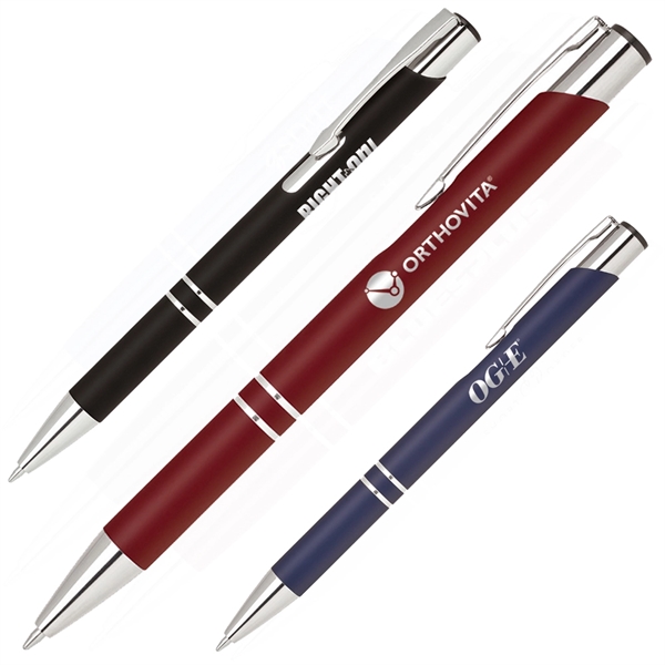 Aluminum click action ballpoint pen with rubber finished barrel... from ASI 79535 Primetime