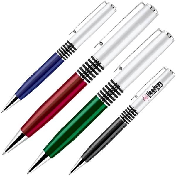 Twist action ballpoint pen, silver cap with translucent color barrel.... from ASI 79535 Primetime / Primetime