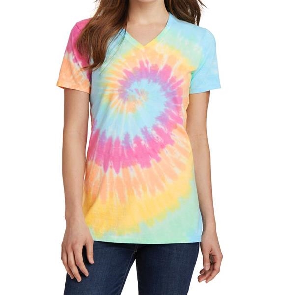V-neck tie-dye T-shirt for ladies with a contoured, feminine fit in... from ASI 61125 Hit Promotional Products