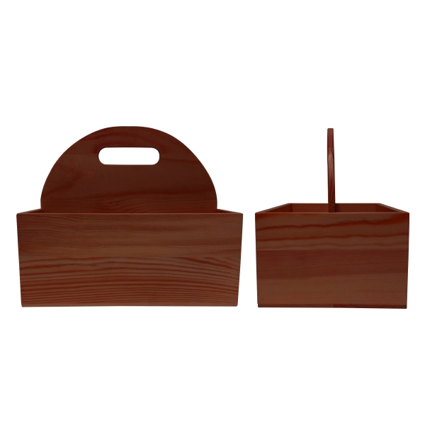 Cherry-stained wooden table caddy with carrying handle that divides it into... from ASI 62677 iline PROMO (The Innovative Line) / iline PROMO (The Innovative Line)