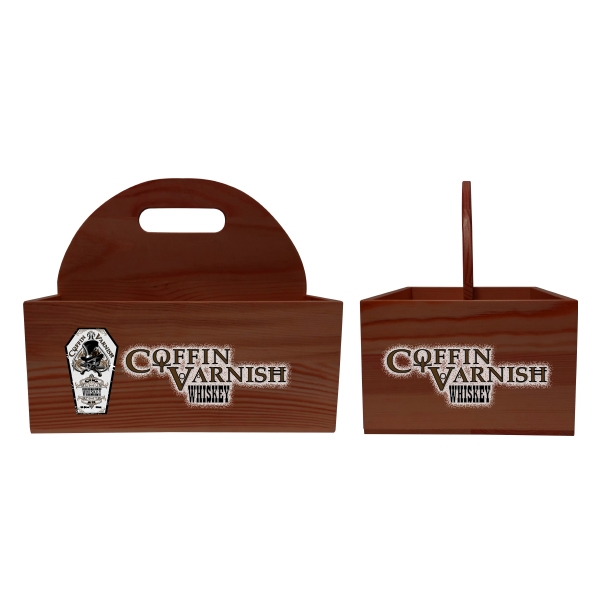 Cherry-stained wooden table caddy with carrying handle that divides it into... from ASI 62677 iline PROMO (The Innovative Line) / iline PROMO (The Innovative Line)