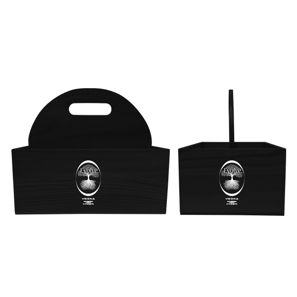 Black-stained wooden table caddy with carrying handle that divides it into... from ASI 62677 iline PROMO (The Innovative Line) / iline PROMO (The Innovative Line)