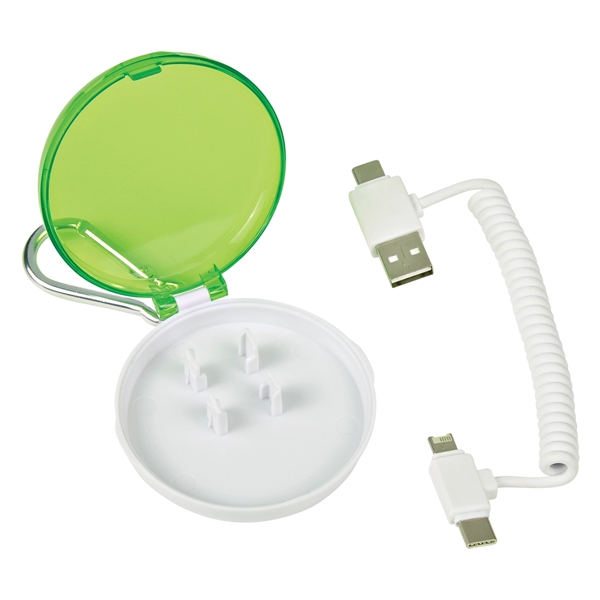 Plastic travel case with carabiner and 4-in-1 charging cables. Compatible w/... from ASI 61125 Hit Promotional Products / Hit®