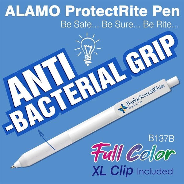 Retractable style pen with a XL clip, co-molded grip with antibacterial... from ASI 82498 RiteLine LLC