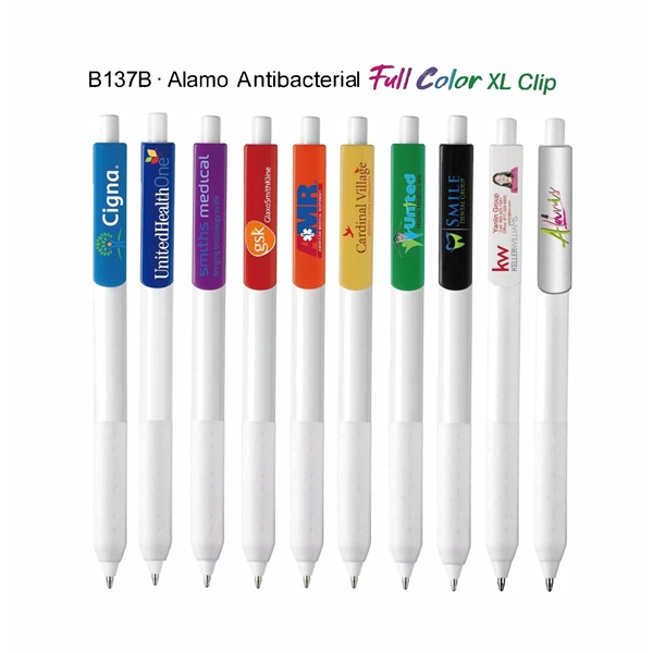 Retractable style pen with a XL clip, co-molded grip with antibacterial... from ASI 82498 RiteLine LLC
