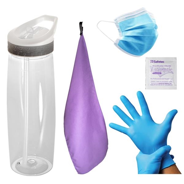 Social Distancing Fitness Kit includes a mask, gloves, water bottle, towel... from ASI 79530 Prime Line